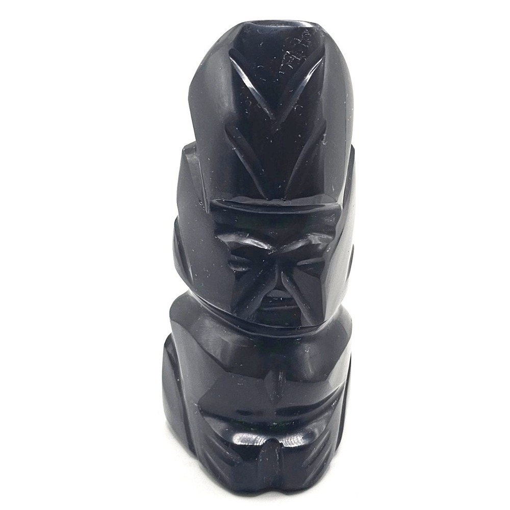 Hand Carved Black Obsidian‎ Tiki Statue Polynesian Style Totem Sculpture 4.5"